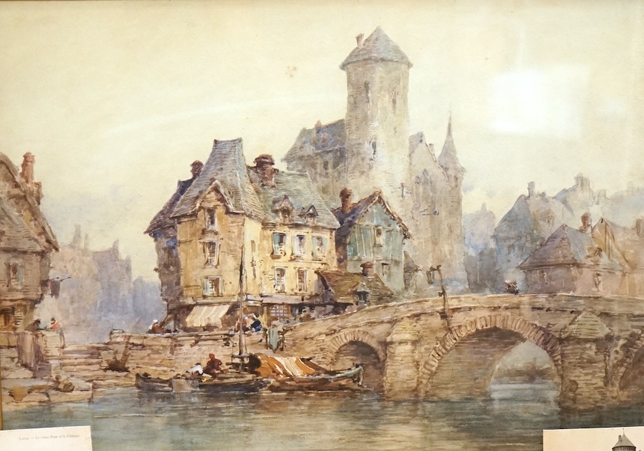 Paul Marny (1829-1914), watercolour, ‘Pont Vieux, Laval’, signed, ornate gilt framed, 38 x 51cm